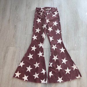 Altar'd State Pink Corduroy Star Flare Bell Bottom Pants Women's Medium
